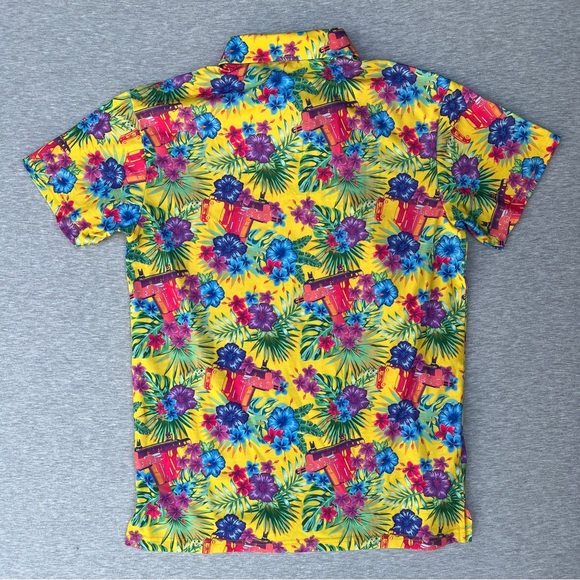 Retro Rifle Bliss Vector Polo Shirt Adult Small Yellow Floral Hawaiian Shirt - Picture 6 of 6